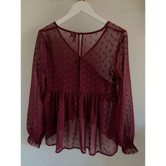 ASOS Long Sleeve Sheer Smock in Berry - Picture 3 of 4